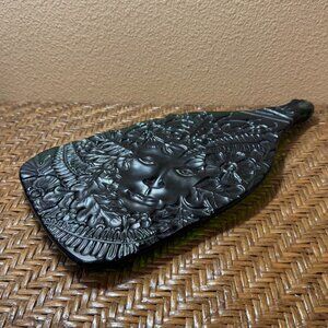 Pressed Wine Bottle Art Nouveau Style Green Glass Lady Face Embossed